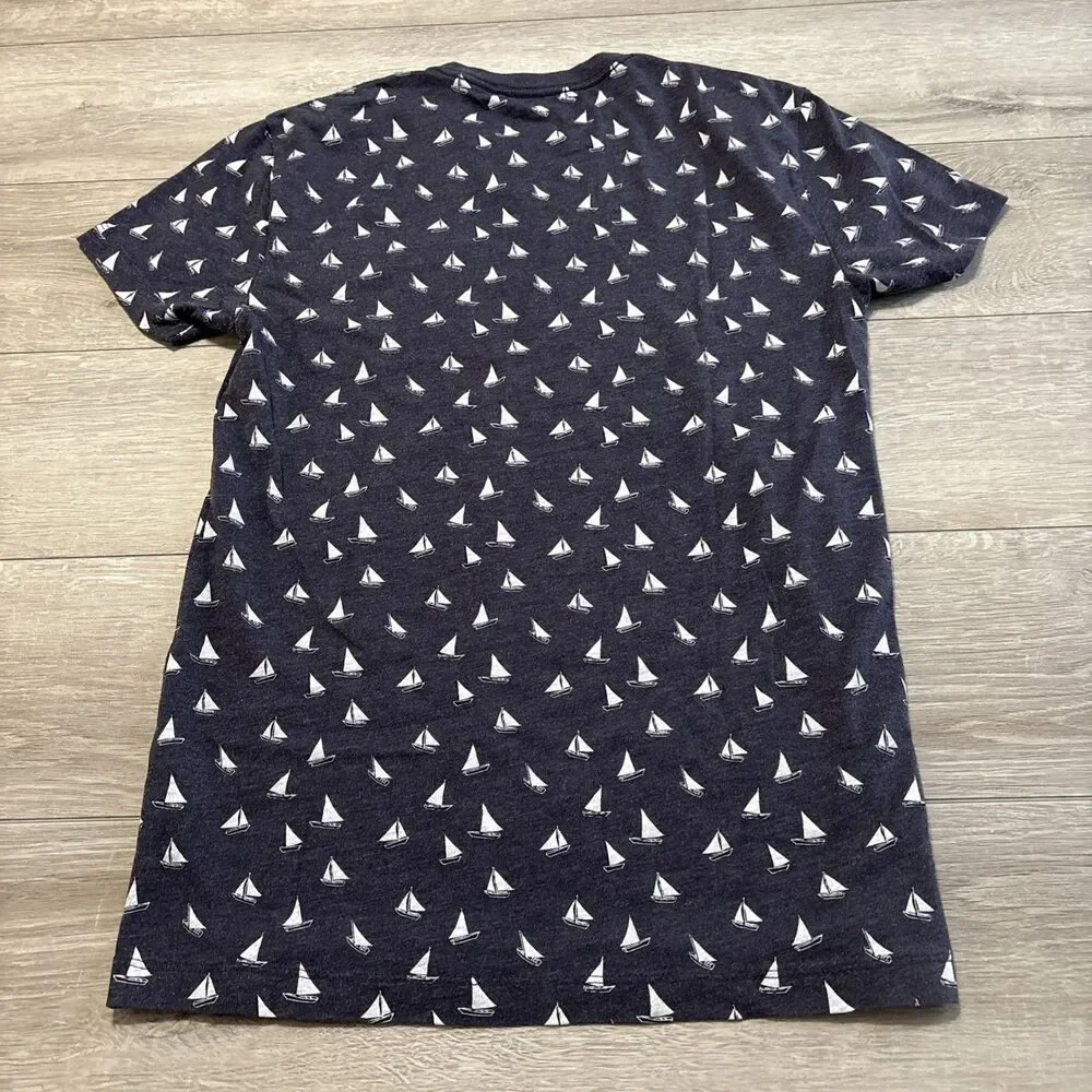 J. Crew Slim Washed Sailboat Print Pocket T Shirt Crew Neck Men's Extra Small XS